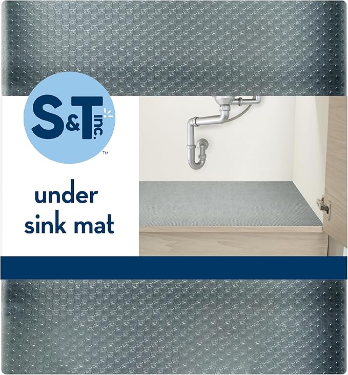 S&T INC. Under Sink Mat, Shelf Liner for Kitchen Cabinet Non-Adhesive, Waterproof Drawer or Cabinet Liner, 24 Inches x 30 Inches, Grey Plastic, 1 Pack by STINC