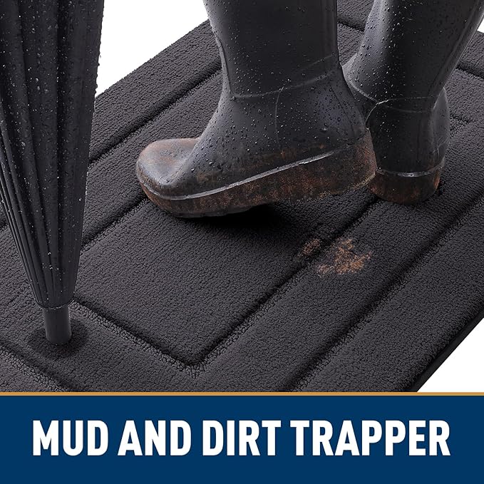 Smiry Dog Door Mat for Muddy Paws, Absorbs Moisture and Dirt, Low-Profile Entryway Mat with Non-Slip Backing, Entry Indoor Outdoor Doormat for Inside Floor (30x20 Inches, Dark Grey, Bordered) - Image 2