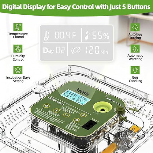 12 Egg Incubator for Hatching Eggs with Automatic Turning, Temperature & Humidity Display, Egg Candler, and Hatch Day Alert - Ideal for Chicken, Duck, and Quail Eggs - Image 2