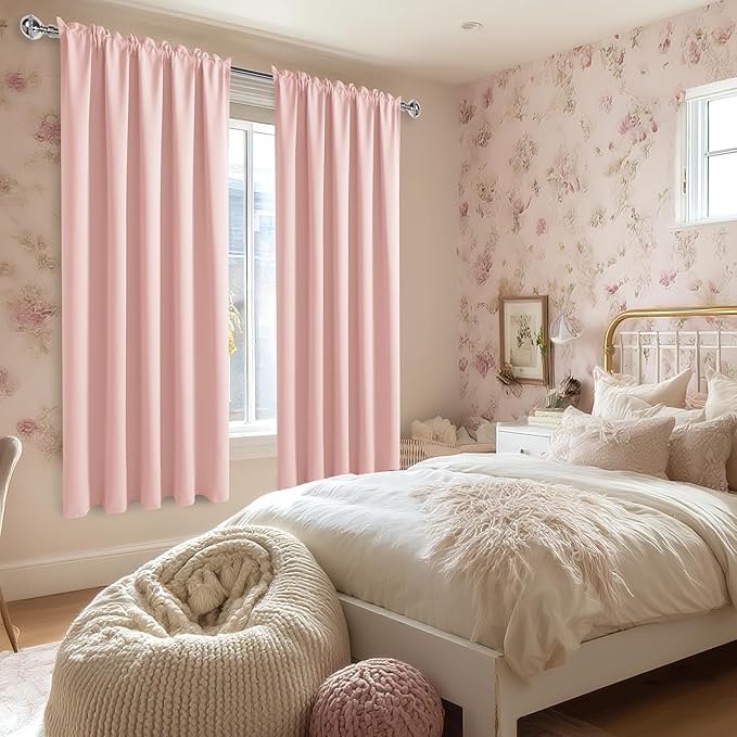 DWCN Blackout Curtains for Living Room Thermal Insulated, Energy Saving & Noise Reducing Bedroom Curtains, Blush Pink, W 70x L 72 Inch, Set of 2 Rod Pocket Curtain Panels - Image 2