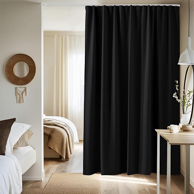 NICETOWN Room Divider Curtain with Adjustable Ceiling Track, W100 x L84 Blackout Curtain for Sliding Door, Ceiling Mouted Drape for Living Room/Hospital Divider, 1 Panel Black Drape, Whtie Track - Image 8