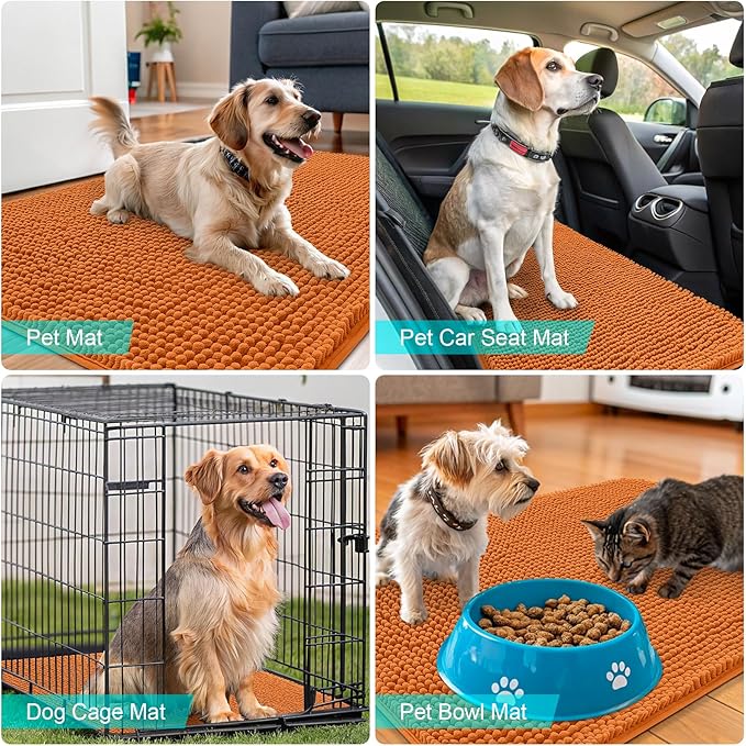 OLANLY Dog Door Mat for Muddy Paws 34x21, Absorbs Moisture and Dirt, Absorbent Non-Slip Washable Doormat, Quick Dry Chenille Mud Mat for Dogs, Entry Indoor Entryway Carpet for Inside Floor, Clay - Image 7