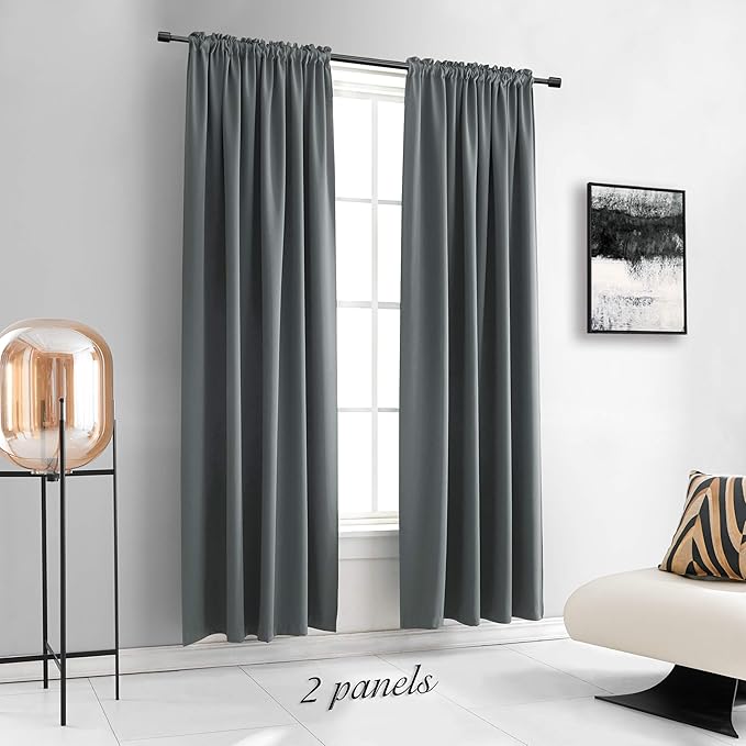 DONREN Medium Grey Blackout Curtains for Bedroom - Room Darkening Thermal Insulated Rod Pocket Curtains for Kids Room(52" x 90" Length,1 Pair) - Image 2