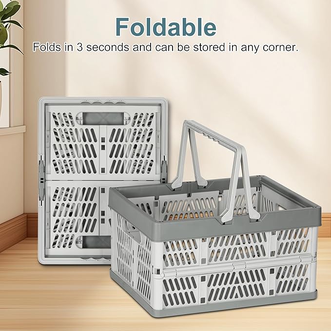 Heavy Duty Plastic Milk Crates for Storage, 2-Pack Stackable Storage Bins for Organizing, Collapsible Shopping Basket with Handle for Groceries, Suitable for Home Office School Store, Gray - Image 5