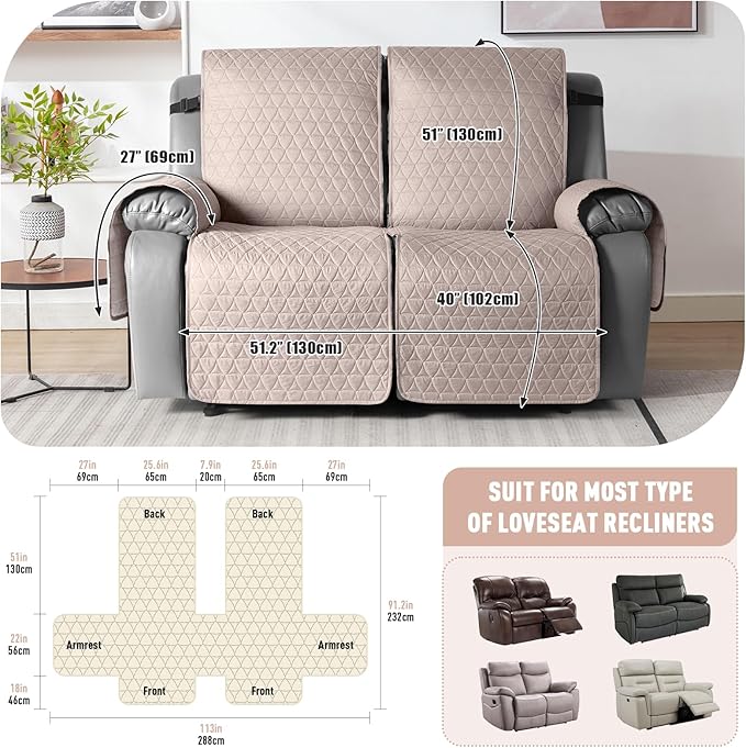 TAOCOCO 100% Waterproof Recliner Cover, Non-Slip Washable Reclining Couch Cover with Elastic Leg Straps, Furniture Protector for Dogs (Pink, 2 Seater) - Image 3