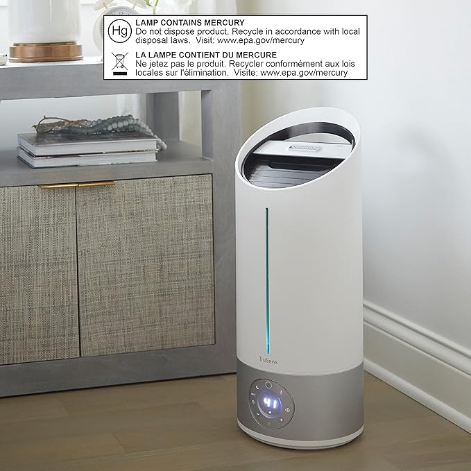 TruSens Clean Mist Ultrasonic Humidifier With UV-C Light, Large 8L Tank, Humidity Sensor, Warm & Cool Mist, Water Softening Filter, Essential Oil Tray, Auto Mode, Night Mode, Portable Handle - Image 7