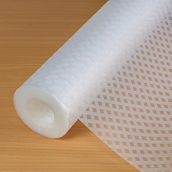 Hersvin Shelf Liners 10 in x 20 ft EVA Drawer Mats, Non-Adhesive Cupboard Protector, Kitchen Cabinet Lining Fridge Liner (Clear Crossed Stripe, 25.4x610cm) by Hersvin