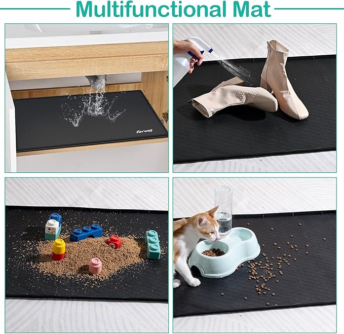 Waterproof Under Sink Mat 28" x 19", Silicone Cabinet Liner, Rubber Protector for Kitchen and Bathroom, Keeps Cabinets Clean, Dry, and Organized (Black) - Image 5
