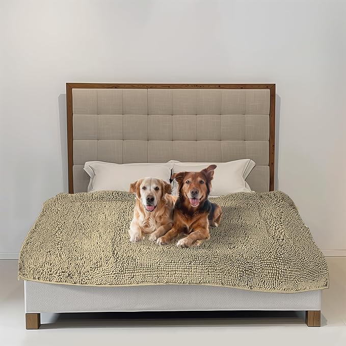 Muddy Mat® Dog Blanket - Chenille Water Absorption Blanket for Bed & Couch Cover for Dogs Washable, Anti-Slip Soft and Durable Furniture Protector for Dogs - Beige 52"x72" - Image 8