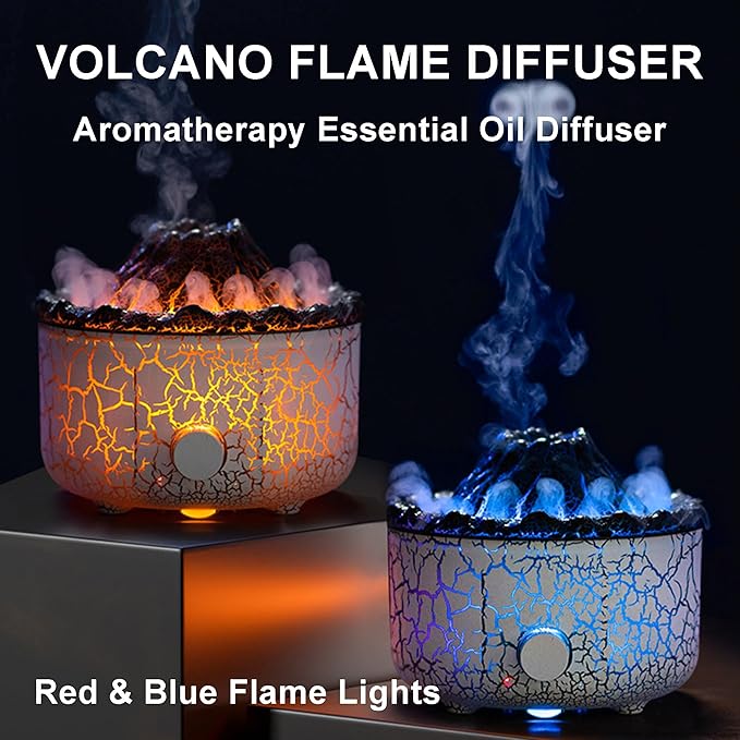 Aromatherapy Essential Oil Diffuser, 560ml Ultrasonic Cool Mist Diffuser/Humidifier with Flame & Volcano 2 Mist Mode, for Bedroom,Office,Home, Auto Shut-Off, Remote Control, Gift (White) - Image 2