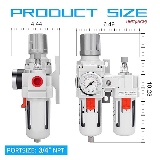 NANPU 3/4" NPT Compressed Air Filter Regulator Lubricator Combo (FRL) Water/Oil Trap Separator - Gauge(0-150 psi), 5 Micron Brass Element,Poly Bowl, Semi-Auto Drain, Metal Bracket - Image 3