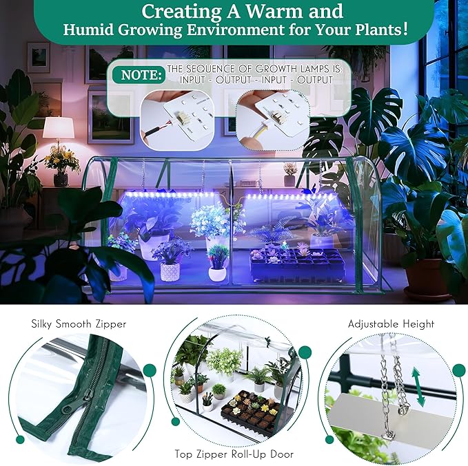 Meonum Mini Greenhouse with Grow Light, 51.18 "L x 25.59" W x 21.65" H Portable Greenhouses Waterproof UV-Resistant for Indoor/Outdoor Seed Starting(Dome Shape) - Image 6