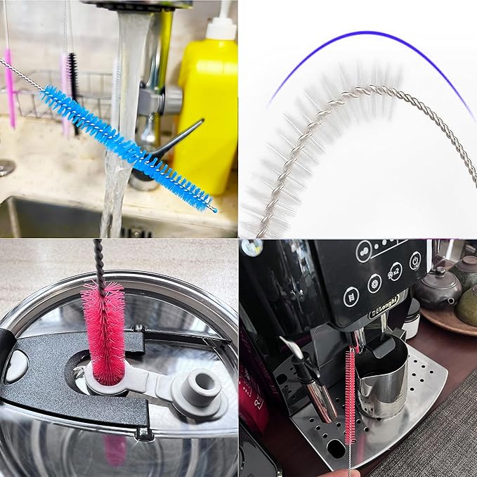 Milk Foamer Hose Brush, Long Thin Nylon Tube Cleaning Brushes Ideal for Espresso & Coffee Machine Attachments,Stainless Steel Straw Cleaning Brushes Test Tube 11.8 Inch Long and Flexible Handle - Image 5