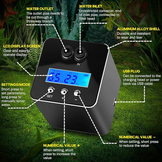 Reptile Smart Mister, Reptile Humidifiers Misting System Automatic with Timer, Terrariums Humidifier with 360°Adjustable Misting Nozzles, Spray Kit for Rainforest Plants Amphibian - Image 5
