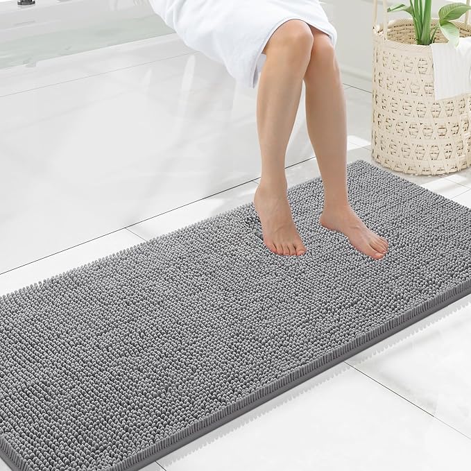 Smiry Luxury Chenille Bathroom Rugs 59x20, Extra Soft and Absorbent Shaggy Bath Mat, Machine Washable, Non-Slip Plush Carpet Runner for Tub, Shower, and Floor, Home Decor Accessories, Grey by Smiry