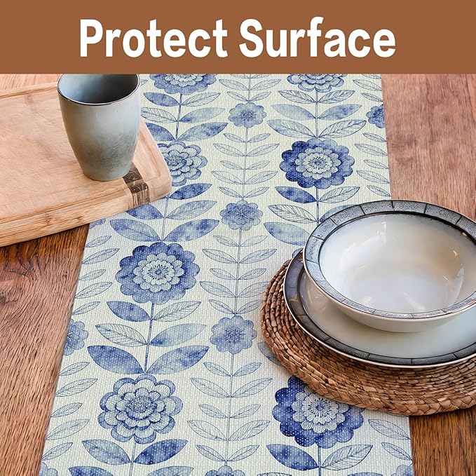 Drawer and Shelf Liner for Kitchen Cabinets Non-Adhesive Strong Grip Floral Shelf Liner Non-Slip Waterproof Blue Flower Drawer Liner for Cupboard Shelves Easy to Clean Cabinet Liner 16IN×10FT - Image 6