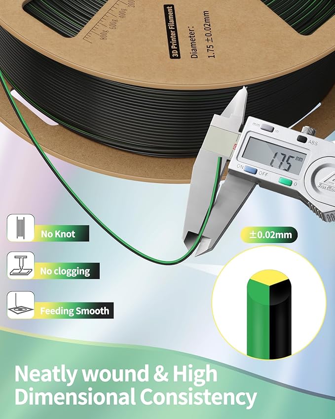 LANDU Silk Tri-Color PLA Filament 1.75mm 1Kg,Triple Color Silk PLA Filament, Silk Rainbow PLA Filament,Neatly Wound 3D Printer Filament,3 in 1 Multi Color Filament +/-0.02mm, Silk Gold Green Black - Image 5