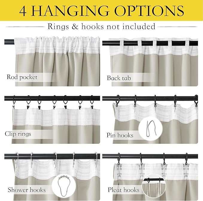 NICETOWN Natural Curtains 108" Length for Living Room, Room Darkening Drapes Thermal Insulated Luxury and Thick Window Ceiling Panels for Farmhouse Family Room, 52" Wide, 2 PCs - Image 3