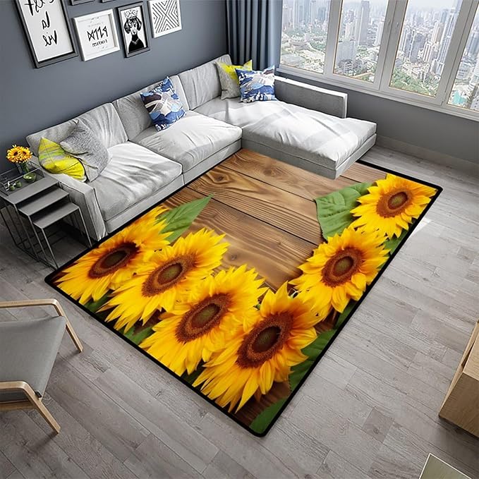Sunflower Pattern Area Rug with Anti-Slip Backing - Stain Resistant, Washable Accent Rug for Living Room/Bedroom - Non-Shedding Floor Carpet, 24 x 36 Inch - Image 2