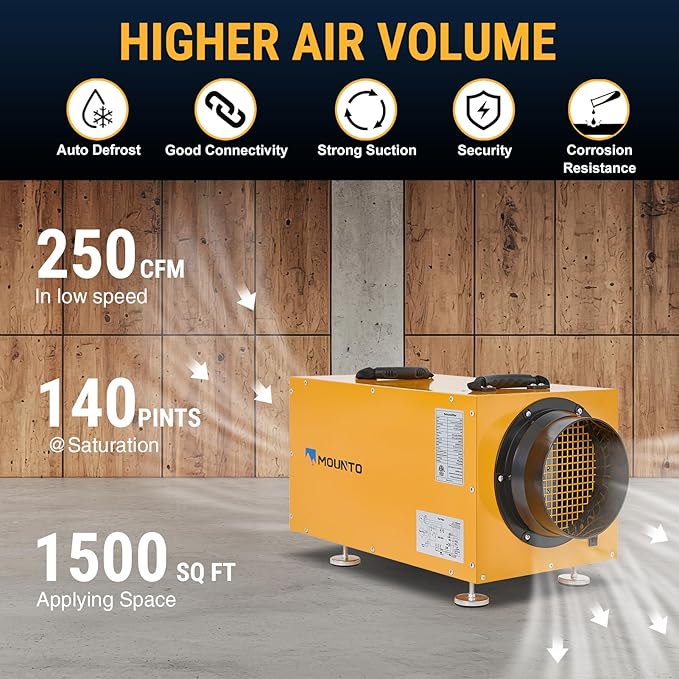 MOUNTO 140 PPD Crawl Space Dehumidifier – Commercial Basement Dehumidifier with Auto Defrost, Compact Design, cETL Listed - Image 6