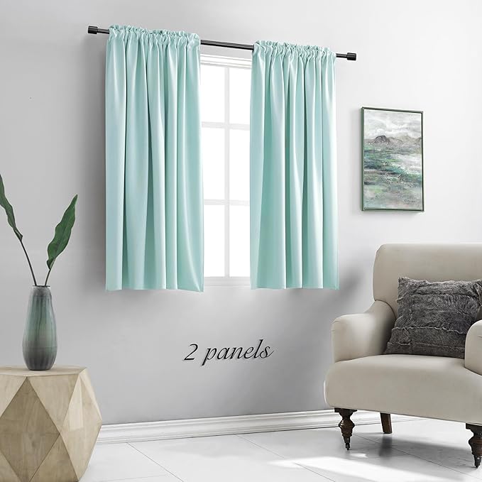 DONREN Aqua Color Curtain Drapes for Bedroom - Blackout Thermal Insulated Room Darkening Rod Pocket Curtains for Living Room (42 by 45 Inch,2 Panels) - Image 6