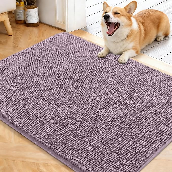 OLANLY Dog Door Mat for Muddy Paws 40x32, Absorbs Moisture and Dirt, Absorbent Non-Slip Washable Doormat, Quick Dry Chenille Mud Mat for Dogs, Entry Indoor Entryway Carpet for Inside Floor, Deep Plum by OLANLY