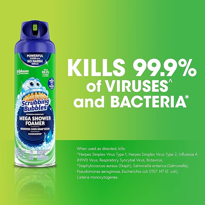 Scrubbing Bubbles Mega Bathroom and Shower Foamer Aerosol, Rainshower Scent, 20oz (Pack of 2) - Image 2