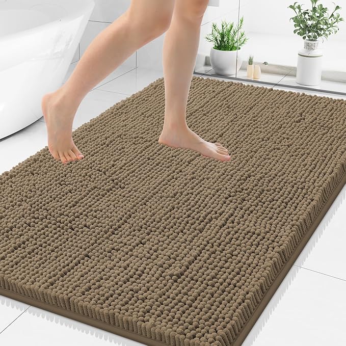 Smiry Luxury Chenille Bathroom Rugs 40x32, Extra Soft and Absorbent Shaggy Bath Mat, Machine Washable, Non-Slip Plush Carpet Runner for Tub, Shower, and Floor, Home Decor Accessories, Camel by Smiry