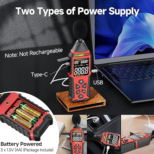 Power Supply Available Decibel Meter, Gedaye Sound Level Meter, A/C Weighted SPL Meter, Noise Measure Device 30-130dB, Noise Detector Sound Monitor Decibel Reader Classroom Factory Noisy Neighbor - Image 7