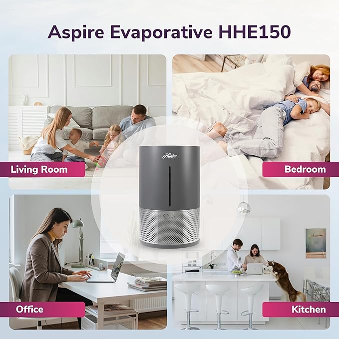 HHE150 Hunter Aspire 4.8L Evaporative Humidifier with PermaWick Filter (4.8L) - Remove Contaminants & White Dust for Clean Mist & Air – Medium Humidifier for Home, Bedroom, or Dorm - Graphite - Image 7