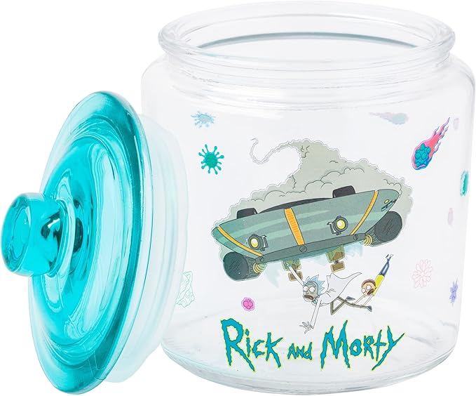 Silver Buffalo Rick and Morty Falling Out of Ship Glass Cookie Snack Candy Jar with Lid (Small) - Image 6