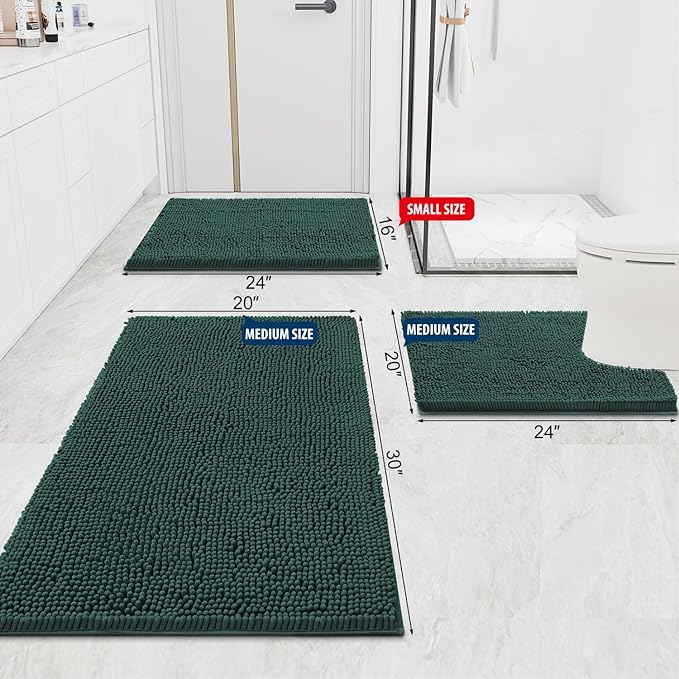 Smiry Luxury Chenille Bathroom Rugs 70x24, Extra Soft and Absorbent Shaggy Bath Mat, Machine Washable, Non-Slip Plush Carpet Runner for Tub, Shower, and Floor, Home Decor Accessories, Green - Image 2