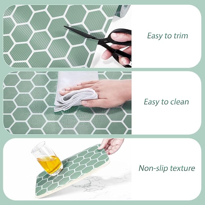 Glotoch Premium Non Slip Shelf Liner, 12” X 20 FT Drawer Liner Non Adhesive, Waterproof Shelf Liners for Kitchen Cabinets, Drawer, Fridge, Wire Shelving, Pantry, Bathroom-, Heavy Duty, Green Geometric - Image 5