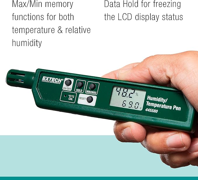 Extech 445580 Humidity and Temperature Pen with Fast Response Sensor, Min/Max Memory, Dual LCD, Pocket-Sized Hygrometer for HVAC, Labs, Storage Rooms, Indoor Air Monitoring - Image 6