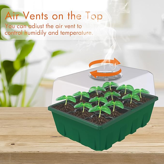 Gardzen 10-Set Garden Propagator Set, Clear Seed Tray Kits with 120-Cell, Seed Starter Trays with Dome and Green Base 6.6" x 4.5" (12-Cell Per Tray) - Image 4