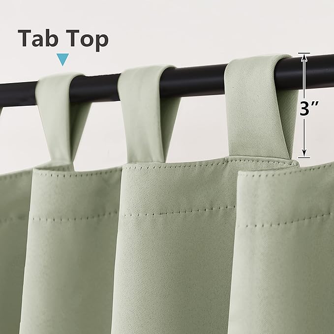 RYB HOME Outdoor Curtains for Patio Waterproof Tab Top Block Sunlight Thermal Insulated Privacy Assured Thick Outside Curtains for Deck, Balcony, Pool, W52 x L90, Sage Green, 1 Panel - Image 2