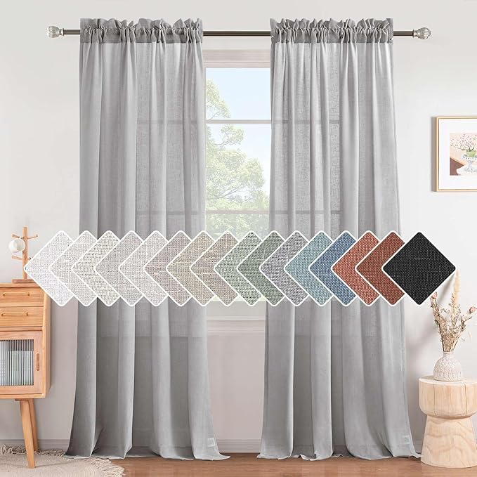 H.VERSAILTEX Dove Curtains 96 Inches Long for Living Room 2 Panels Rod Pocket Airy Flowy Lightweight Semi Sheer Linen Curtains for Boys Bedroom Dining Country Chic Decoration 52x96 Inch Length 8 FT by HVERSAILTEX