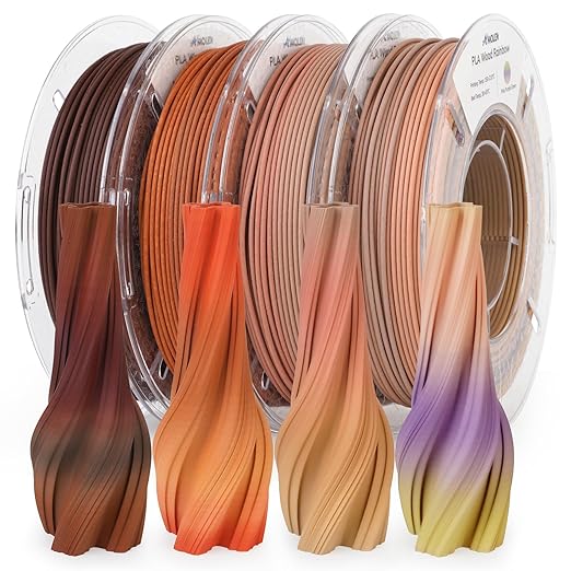 AMOLEN Wood Pla 3D Printer Filament Wood Pla Gradient Matte Finish Bundle 1.75mm, Dimensional Accuracy +/- 0.02mm, 200gx4 Spools for All FDM Printers by AMOLEN