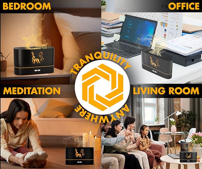 Colorful Aroma Essential Oil Diffuser for Home, Quiet Cool Mist Flame Humidifier for Bedroom with Remote, Fire Flame Diffuser Humidifier with Scent (Black) - Image 4