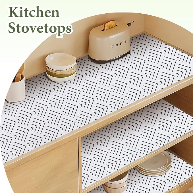 Shelf Liner for Kitchen Cabinets Non Adhesive Drawer Liner Non-Slip Thickened Shelf Liner Paper Strong Easy to Clean for Tool Box Refrigerator with Knife and Tape Measure, Black Arrow,17.3 x 236.2 in - Image 6