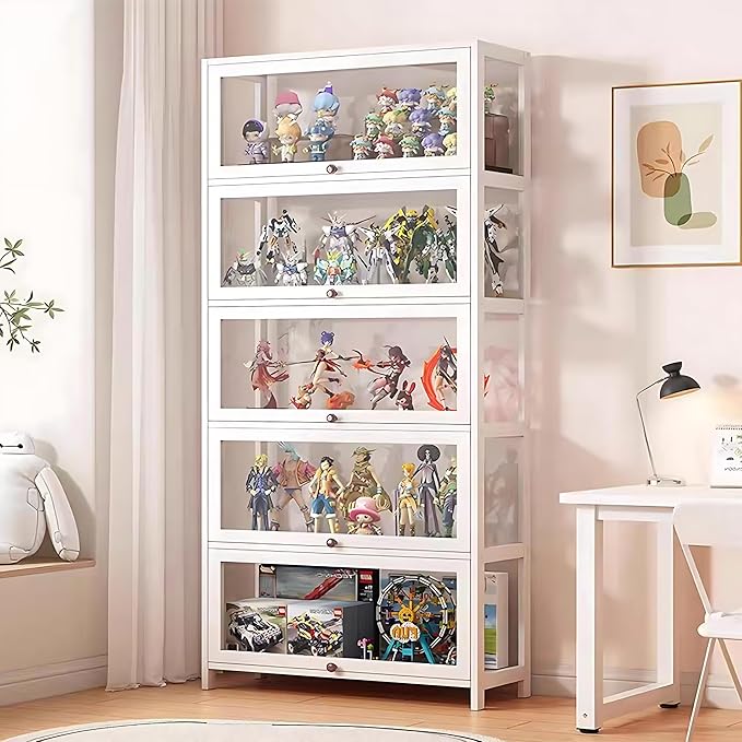 5 Tier Curio Display Cabinet with Acrylic Glass Door, Large Capacity Storage Cabinet Collectibles Toy Organizers Rack & Display Shelf, Kids Bookshelf and Bookcase for Playroom, Bedroom - Image 4