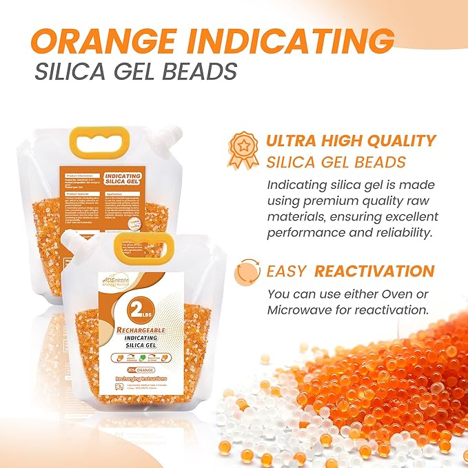 Silica Gel Desiccant Beads – Reusable Desiccant Bulk 3mm Beads for 3D Filament, Electronics, Cameras, Jewelry, and Safes (Orange White MIX, 2 LBS+1 Bag) - Image 5