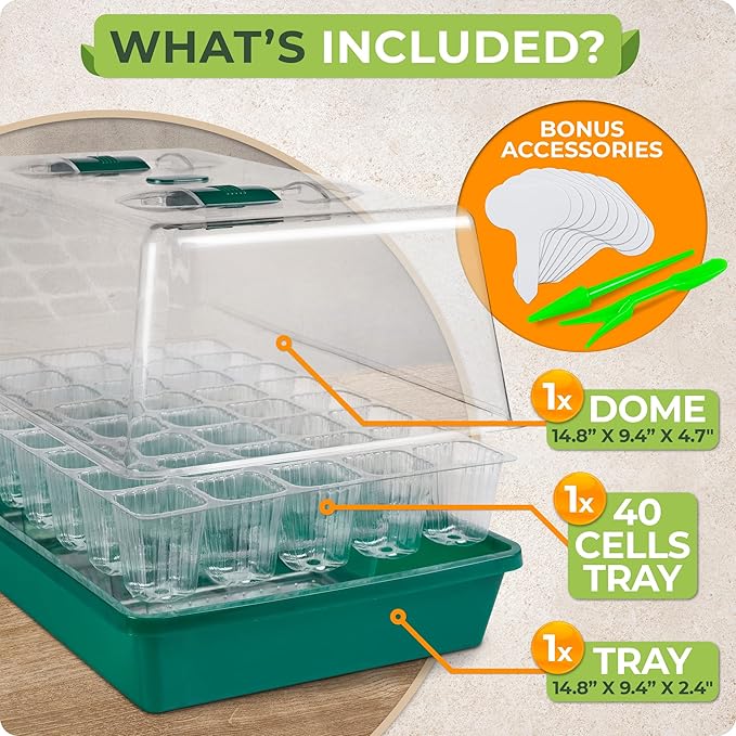 CARPATHEN Seed Starter Tray - Seed Starting Tray with Hard Plastic Humidity Dome and 40 Cells for Seedlings - Plant Germination Trays Plant Starter Kit and Base Mini Greenhouse Germination Kit - Image 3