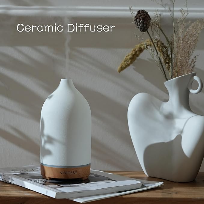 VIVITEST 200ML Ceramic Essential Oil Diffuser,Stone Essential Oil Diffuser,Ultrasonic Aromatherapy Diffusers for Home - Image 2