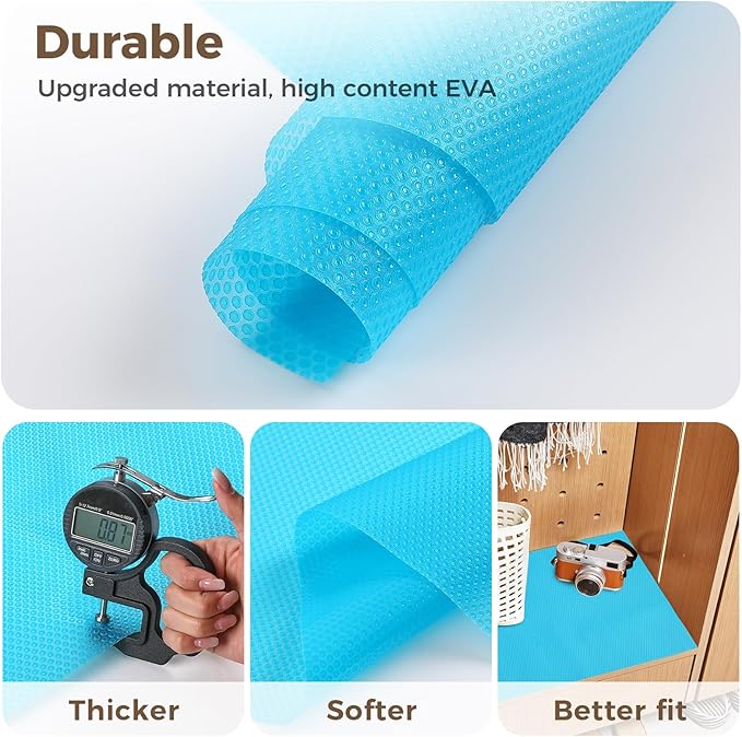 100% EVA Shelf Liner for Kitchen Cabinet, 12" x 240" Drawer Liners Non Adhesive Non Slip Waterproof Plastic Paper, Dresser Pantry Bathroom Refrigerator Protector, Blue - Image 6
