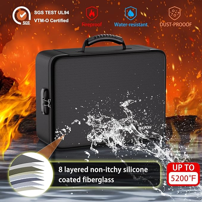 ENGPOW File Organizer Bag with 13 Pocket Accordion File Folder, Fireproof Document Organizer with Lock& Labels,Multi-Layer Portable Home Travel Safe Storage Box for Important Documents,Files and More - Image 4