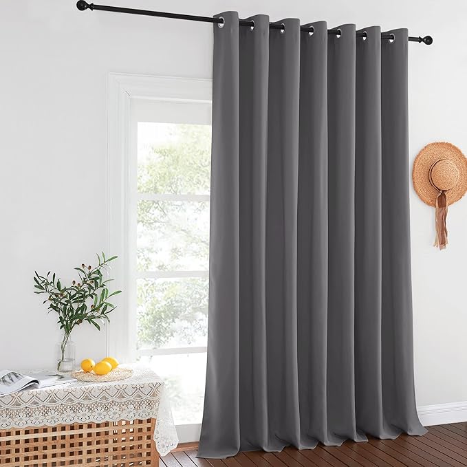 NICETOWN Thermal Patio Door Curtains - Grey Blackout Room Darkening Door Blinds for Sliding Glass with Grommet Top, Split Room Divider Curtains (Grey, 100 inches W x 108 inches L) by NICETOWN