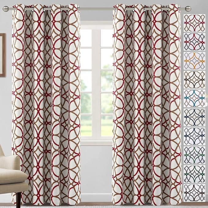 H.VERSAILTEX Blackout Curtains Printed Design for Bedroom 84 Inch Length Thermal Insulated Curtains for Living Room Modern Grommet Window Drapes 2 Panels Set, Taupe and Red by HVERSAILTEX
