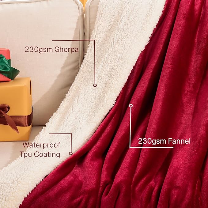 Waterproof King Size Blankets for Bed 80'' x 90'', 3 Layer Lightweight and Stain Resistant Blankets Waterproof Sherpa Bed Cover Spill-Proof Dog Splash Throw for Couch, Sofa Protect, Camping(Red) - Image 4