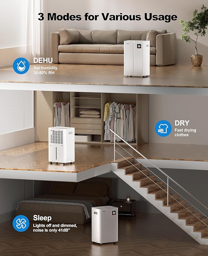 50 Pint Dehumidifier for Large Rooms & Basements, Up to 4,500 Sq.Ft, Automatic Humidity Control with Continuous Drain, Quiet 40dB, 24-Hour Timer, Wheels & Child Lock - Image 6
